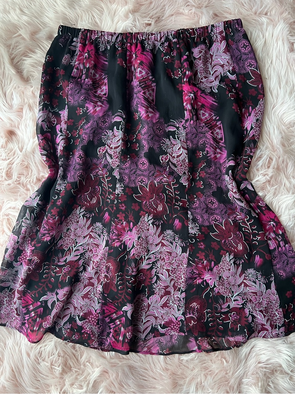 TanJay Black and Pink Floral Midi Skirt Plus Size